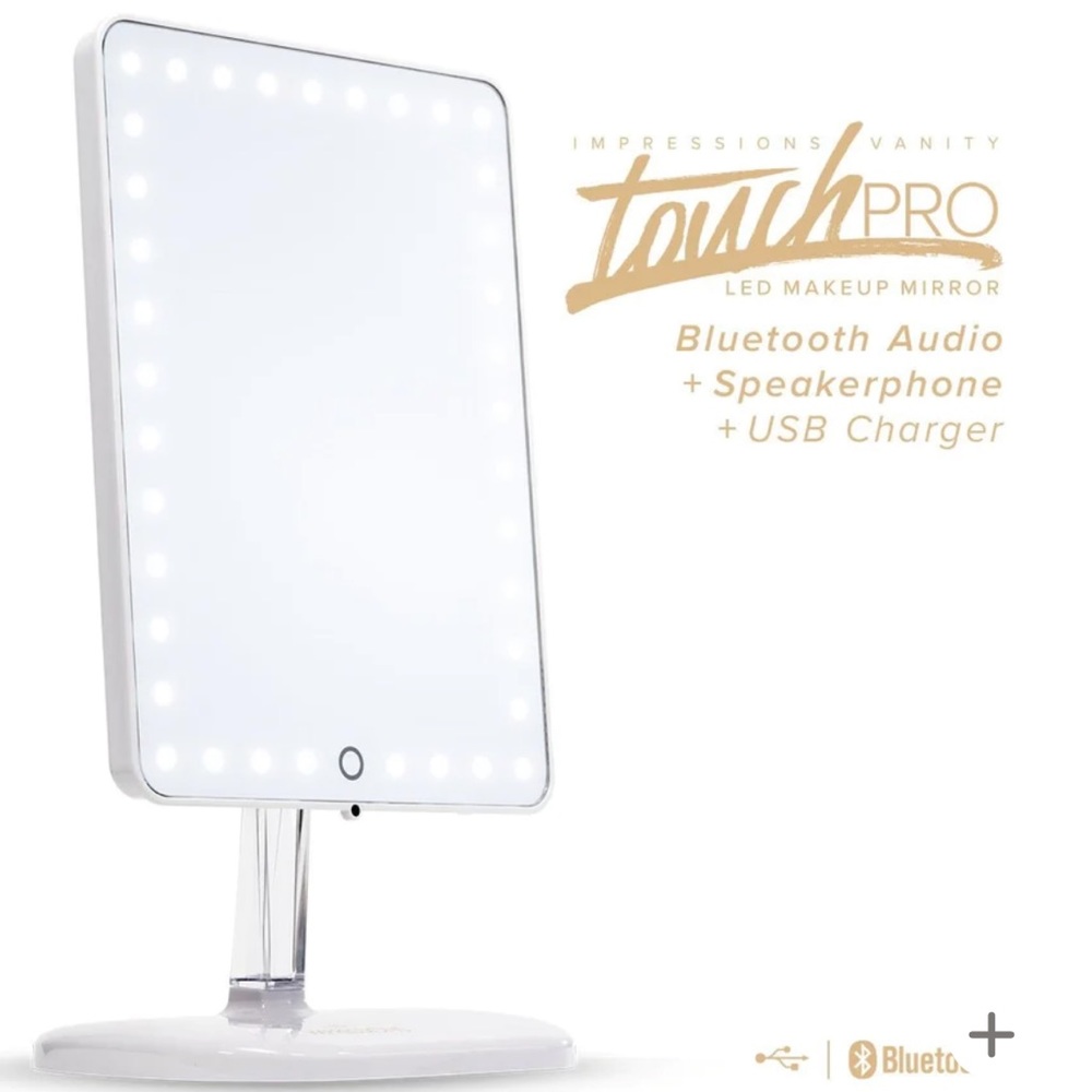 Touch Pro LED Makeup Mirror with Bluetooth Audio + Speakerphone & USB  Charger